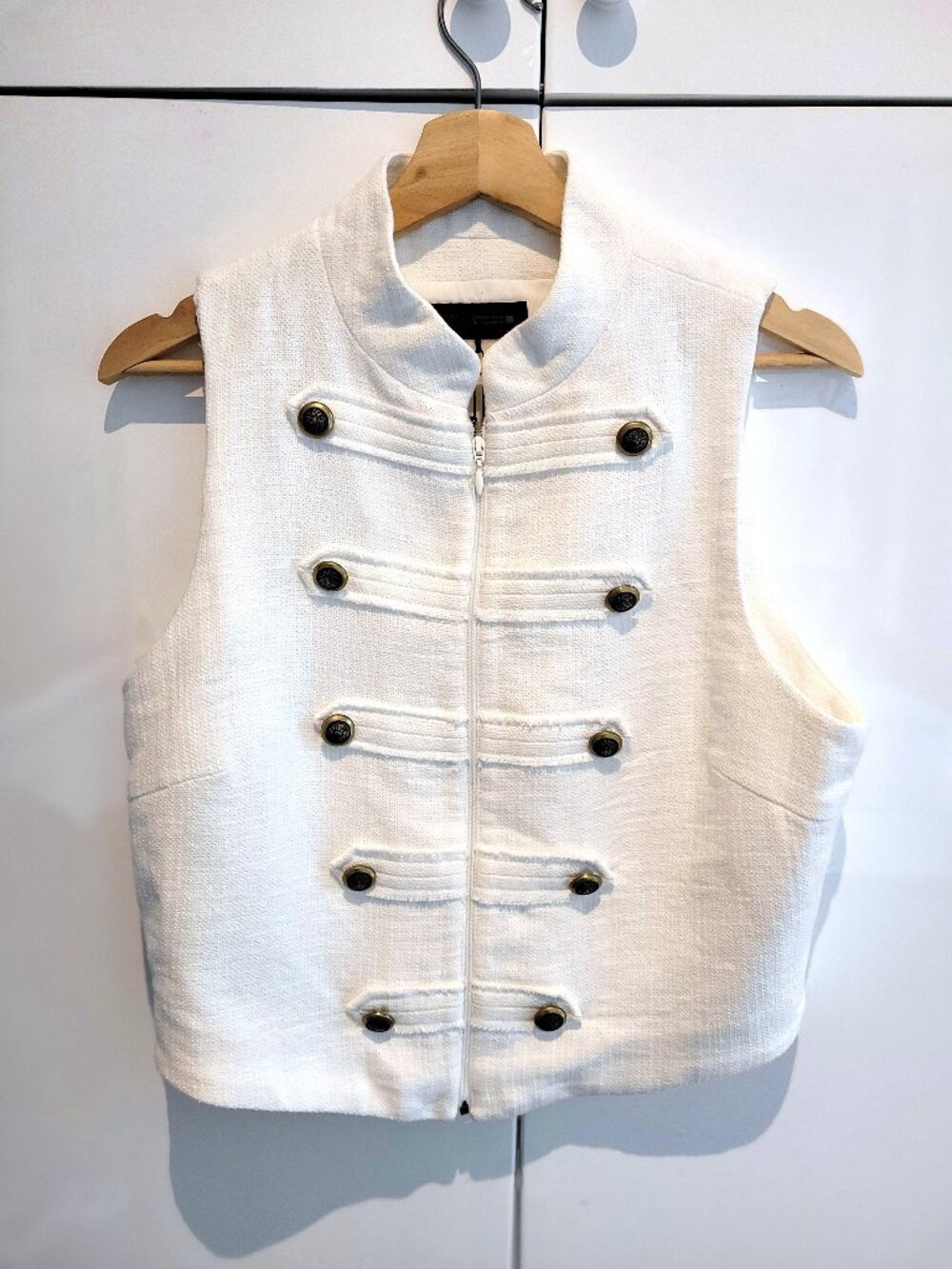NWT Zara 100% Cotton Halter Button Military Style Vest Size L